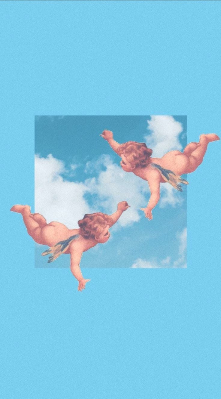 A picture of two cherubs flying in the sky - Angels