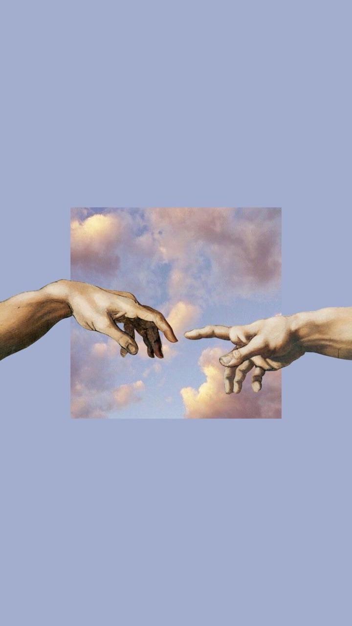 IPhone wallpaper of the hands from the Creation of Adam painting by Michelangelo - Angels