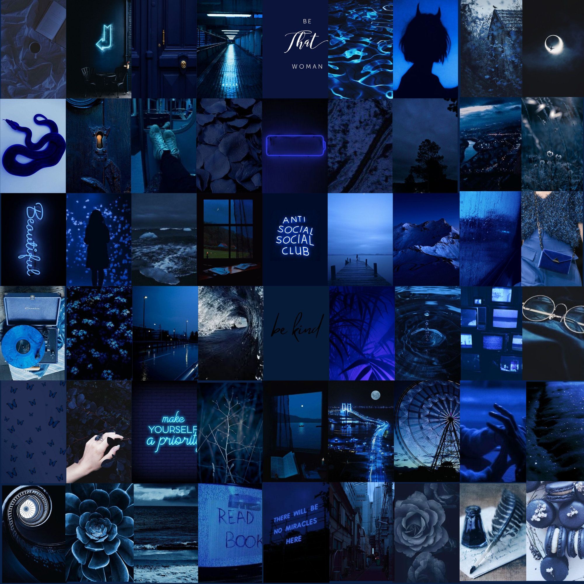 Navy Blue Photo Wall Collage Kit Blue Aesthetic Dark Blue