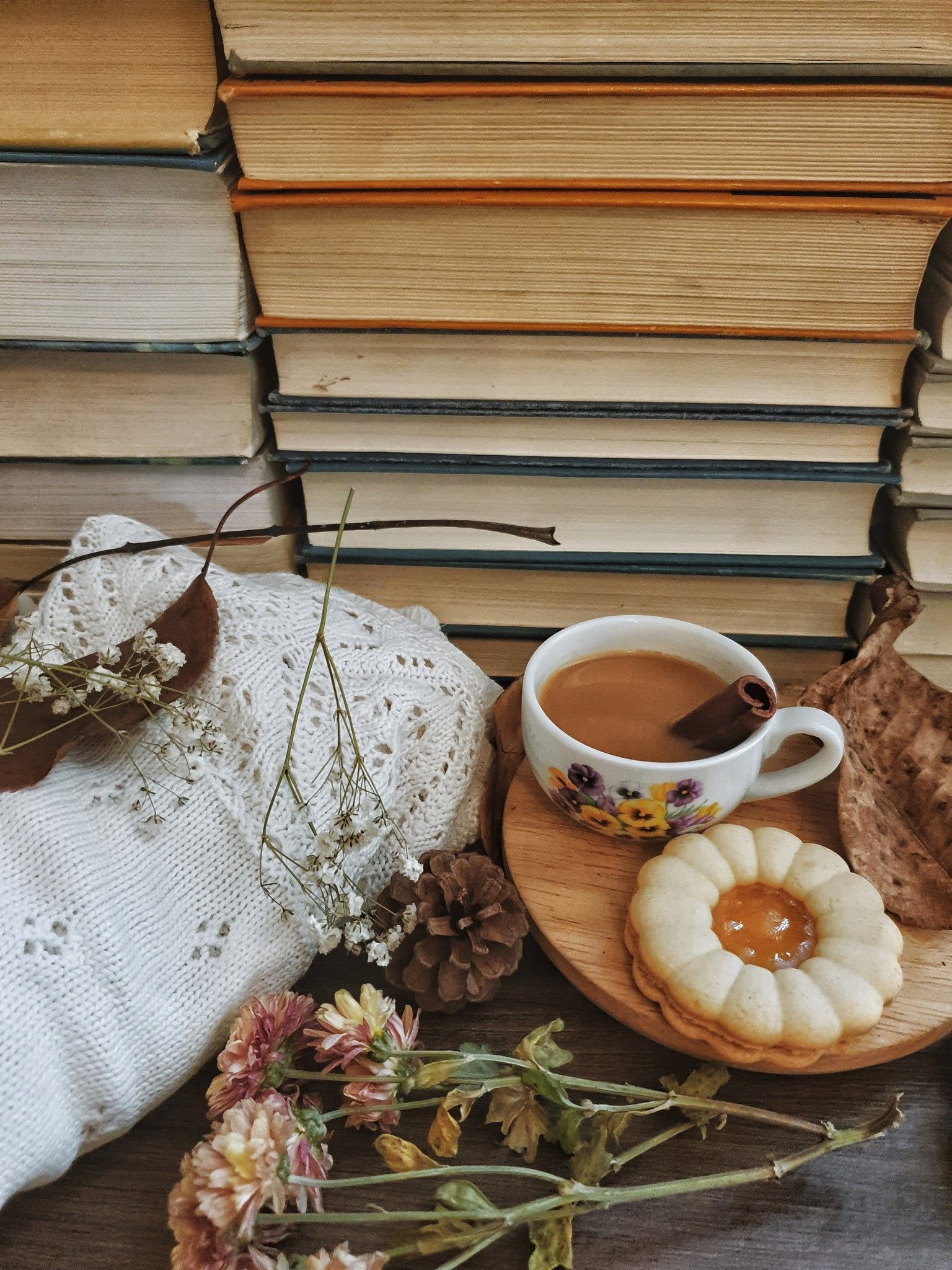 A table with books and tea on it - Cozy, vintage fall