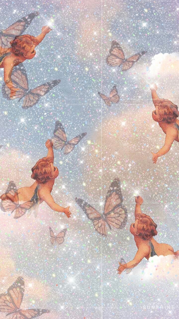 A group of angels flying in the sky - Angels, butterfly