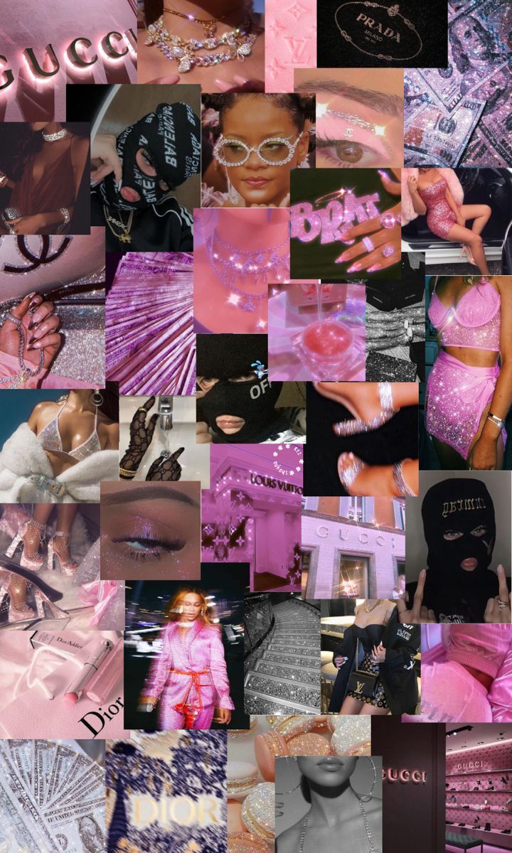 A collage of pictures with pink and black - Baddie