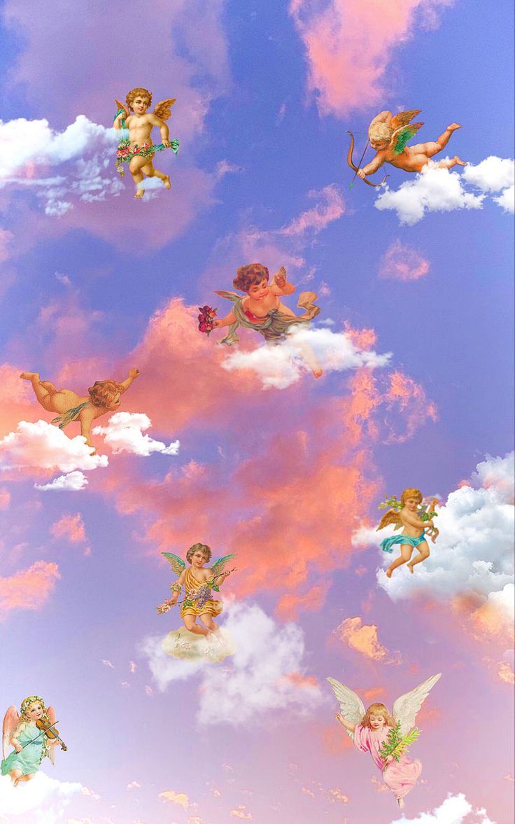 A group of angels flying in the sky - Angels