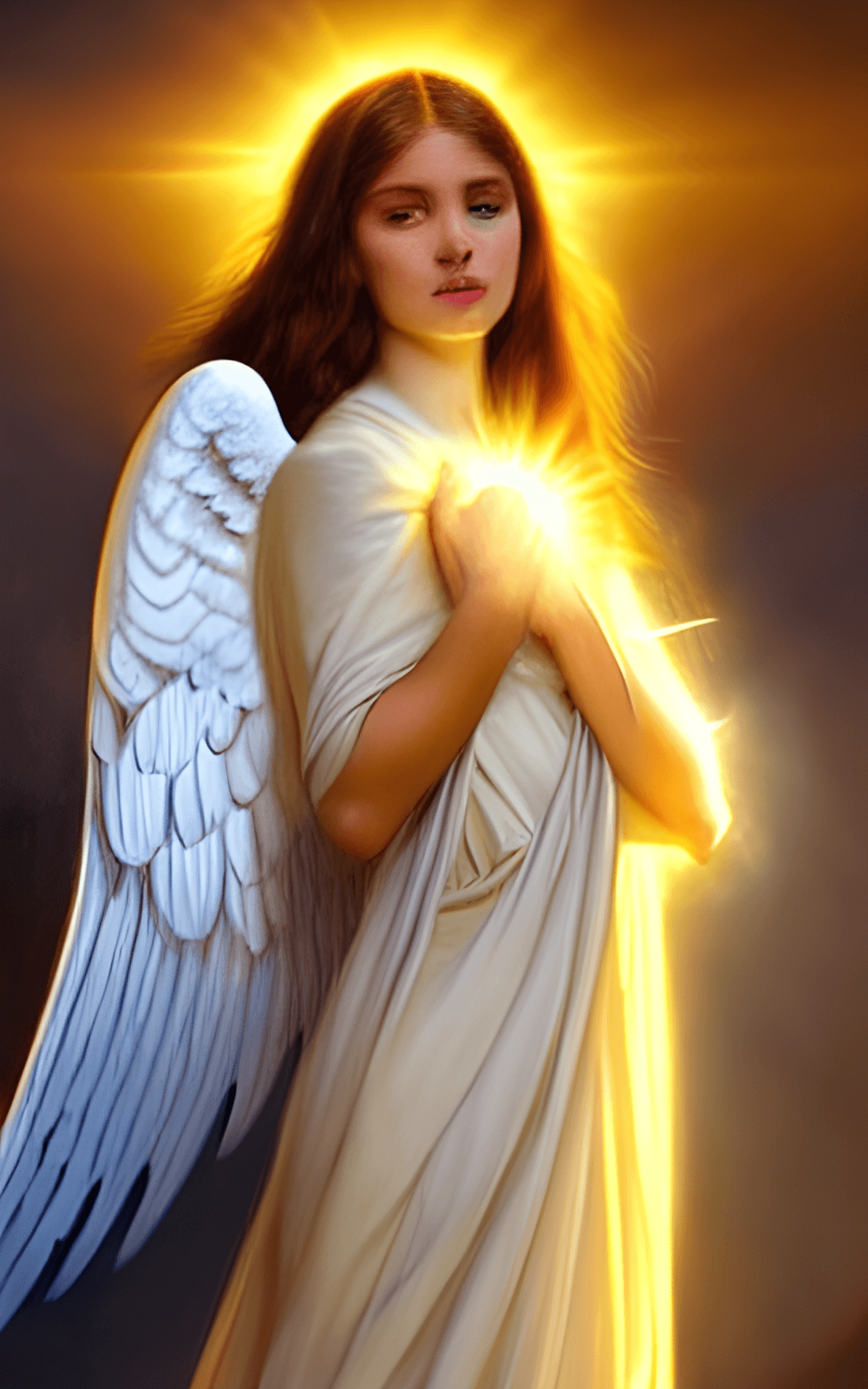 An angel with glowing wings and a halo. - Angels