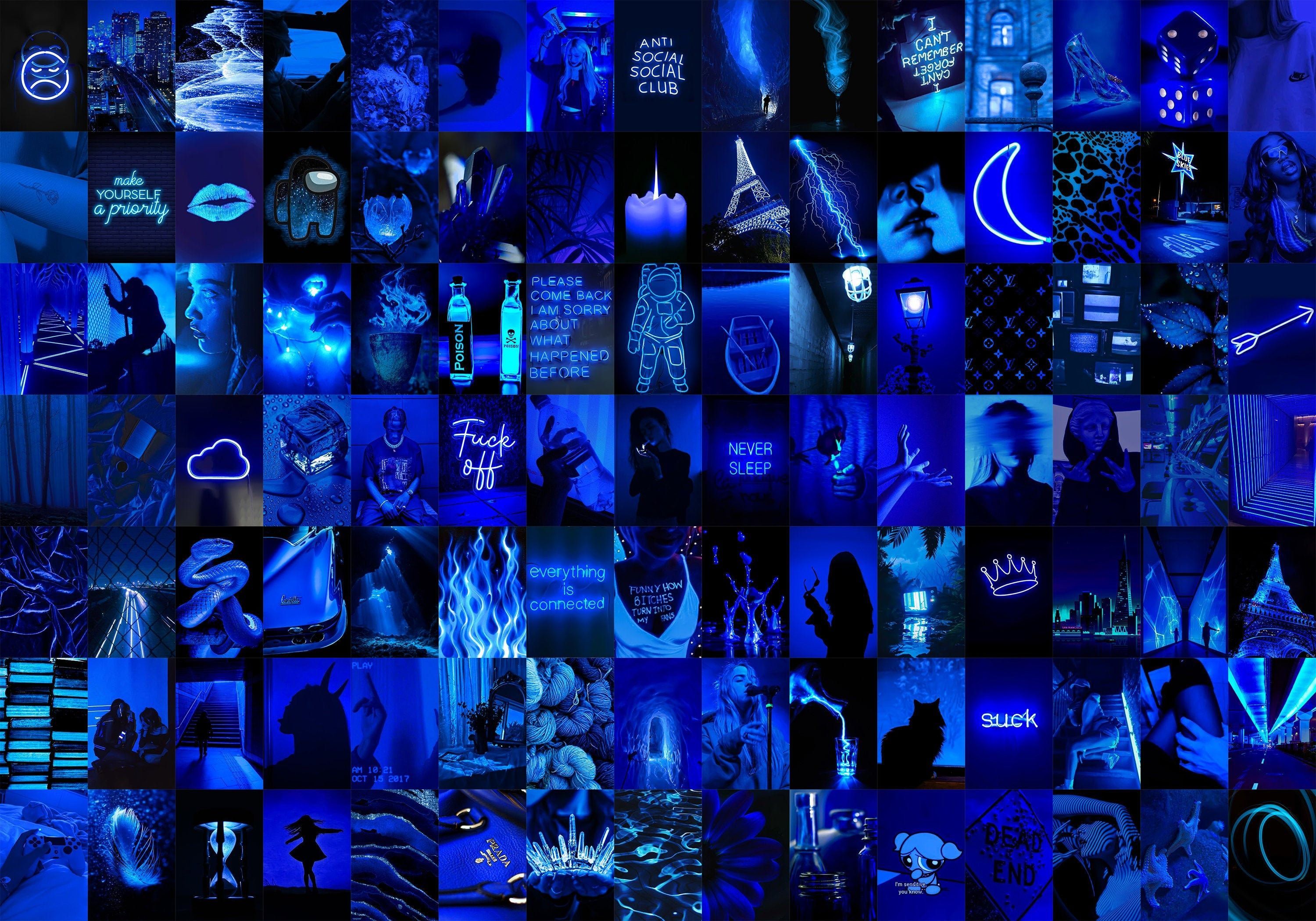 Dark Blue Aesthetic Collage Kit Grunge Wall Collage Y2K