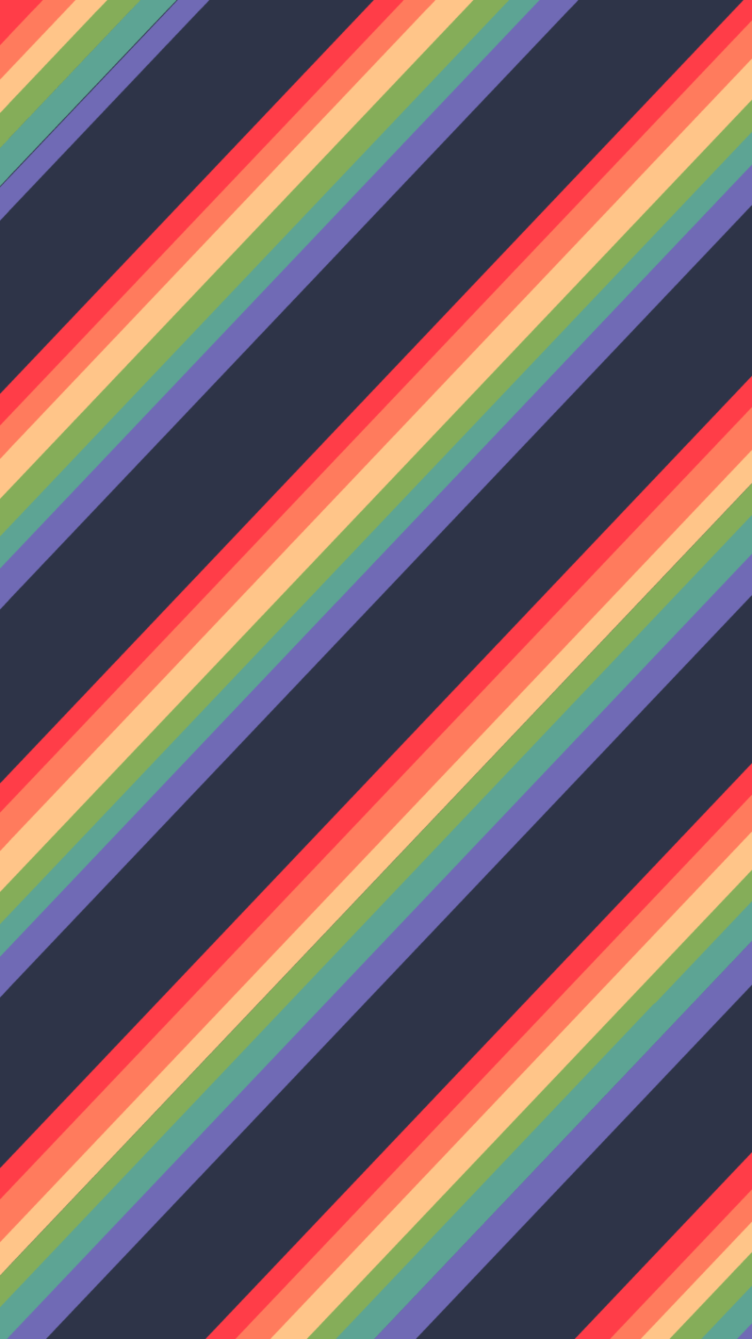 A diagonal striped pattern in rainbow colours on a dark blue background - Pride