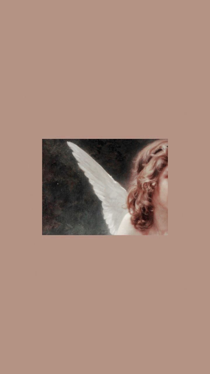 A painting of a woman with curly hair and a white wing - Angels