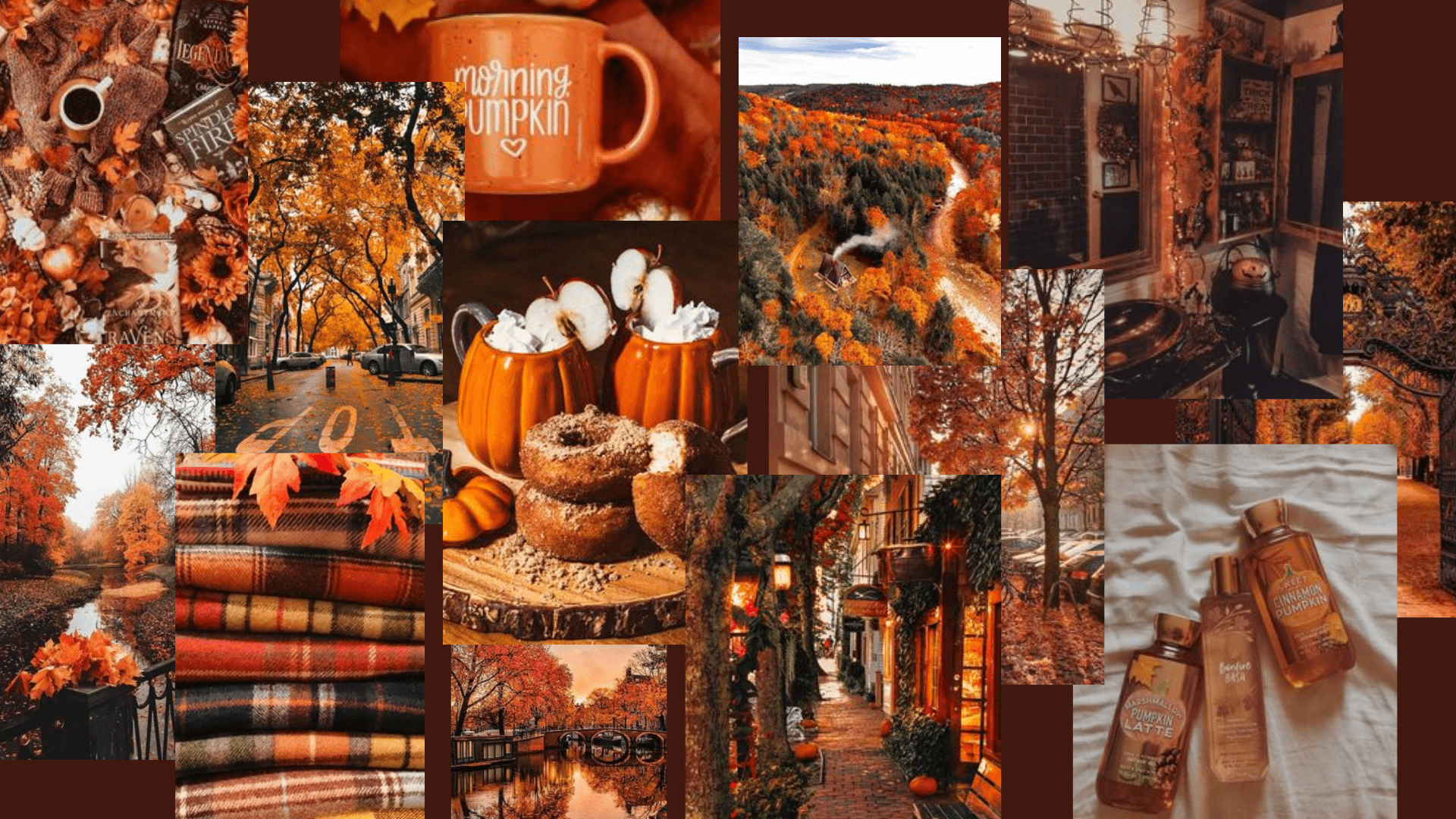 A collage of pictures with fall colors - MacBook, fall, cozy
