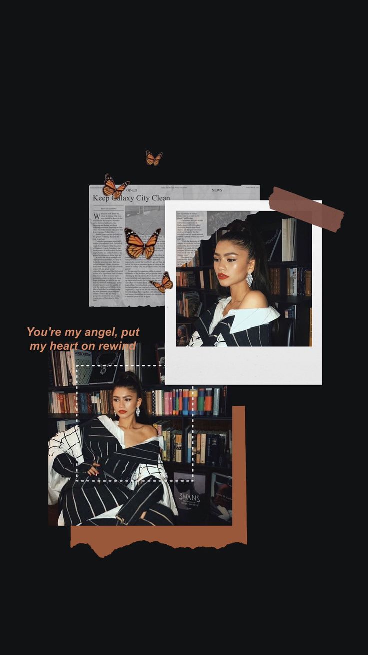 A collage of ariana grande with a butterfly and bookshelf background - Clean