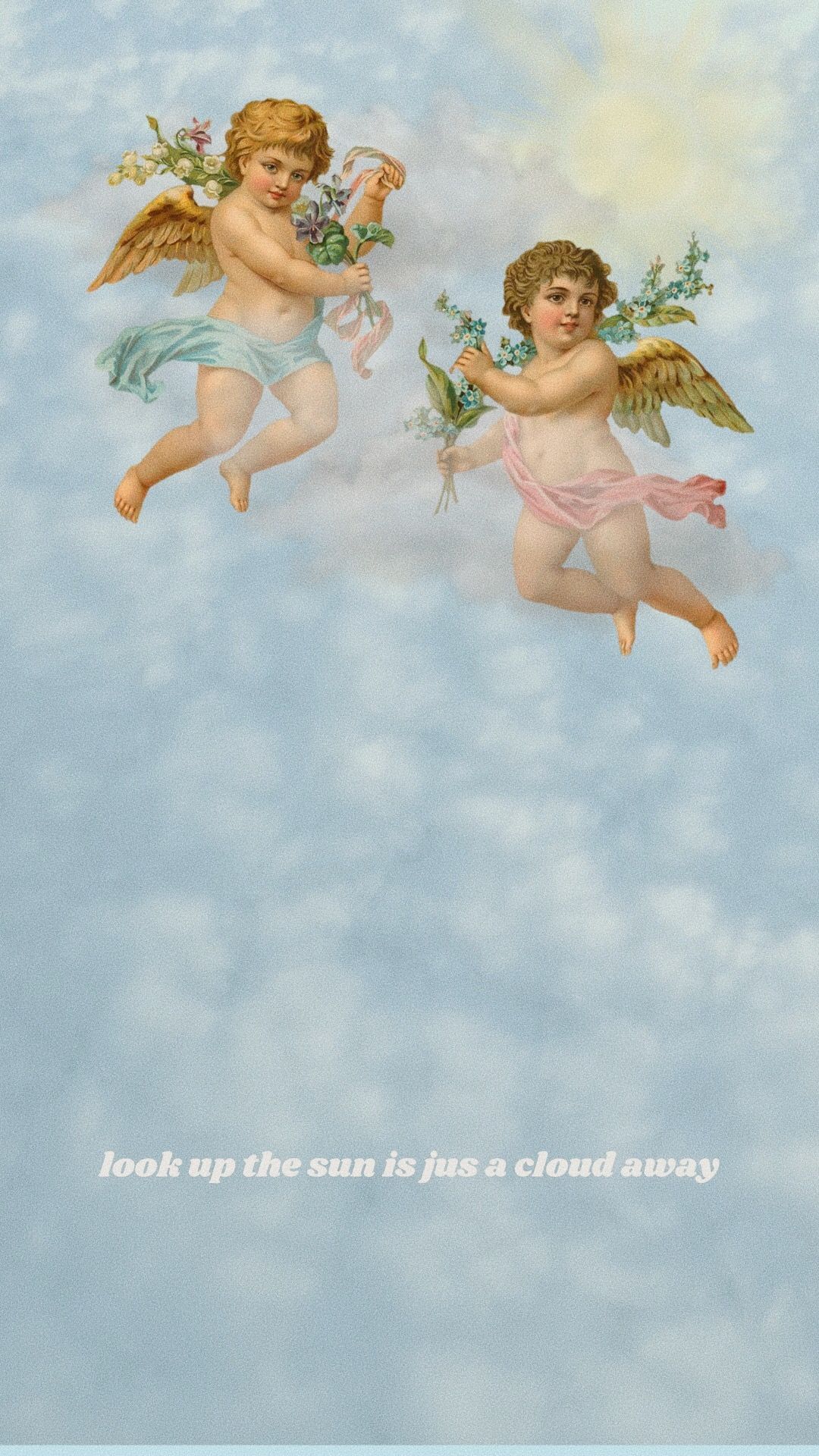 A picture of two angels flying in the sky - Angels