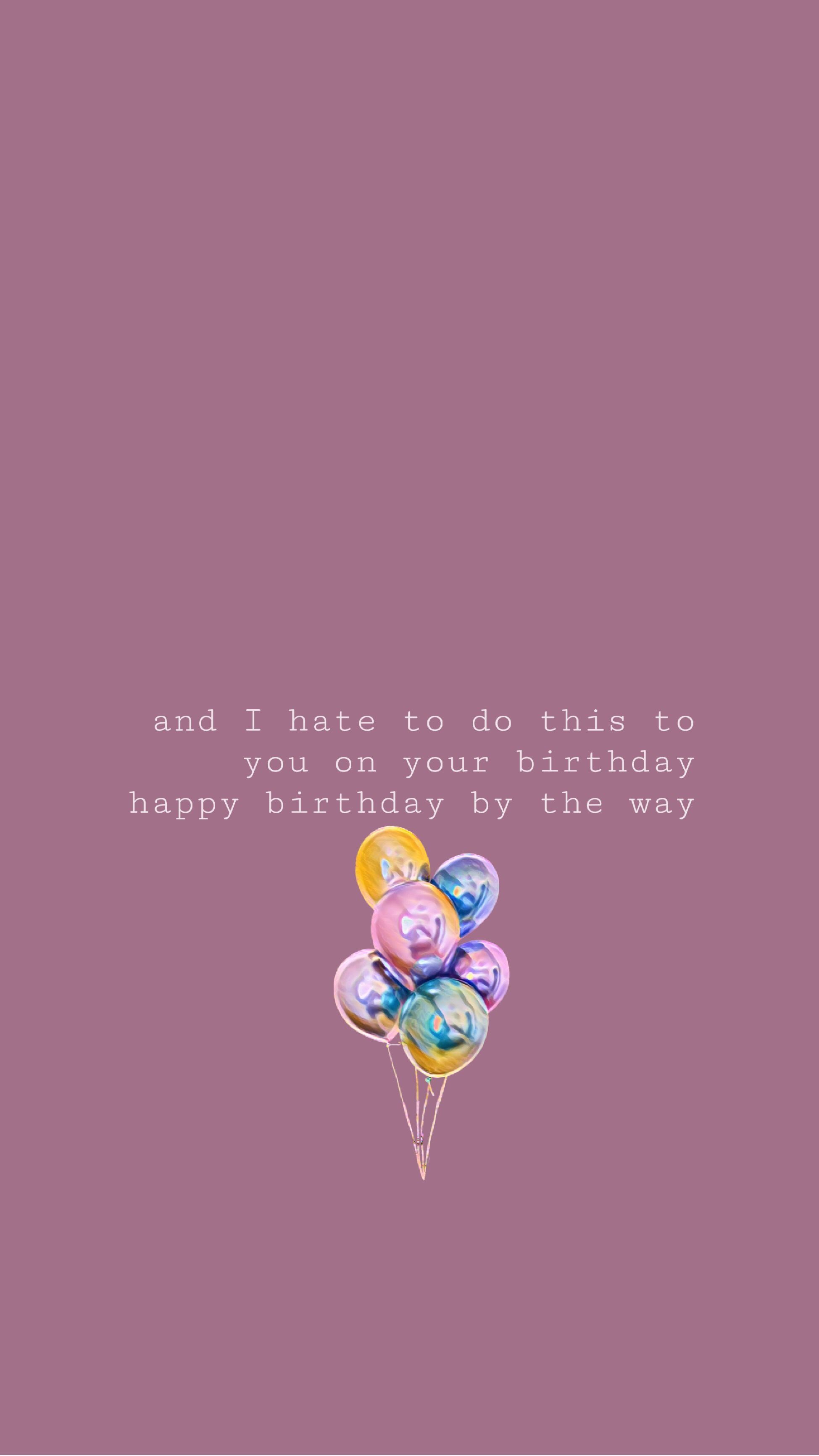 A purple background with balloons and the words happy birthday - Happy, birthday