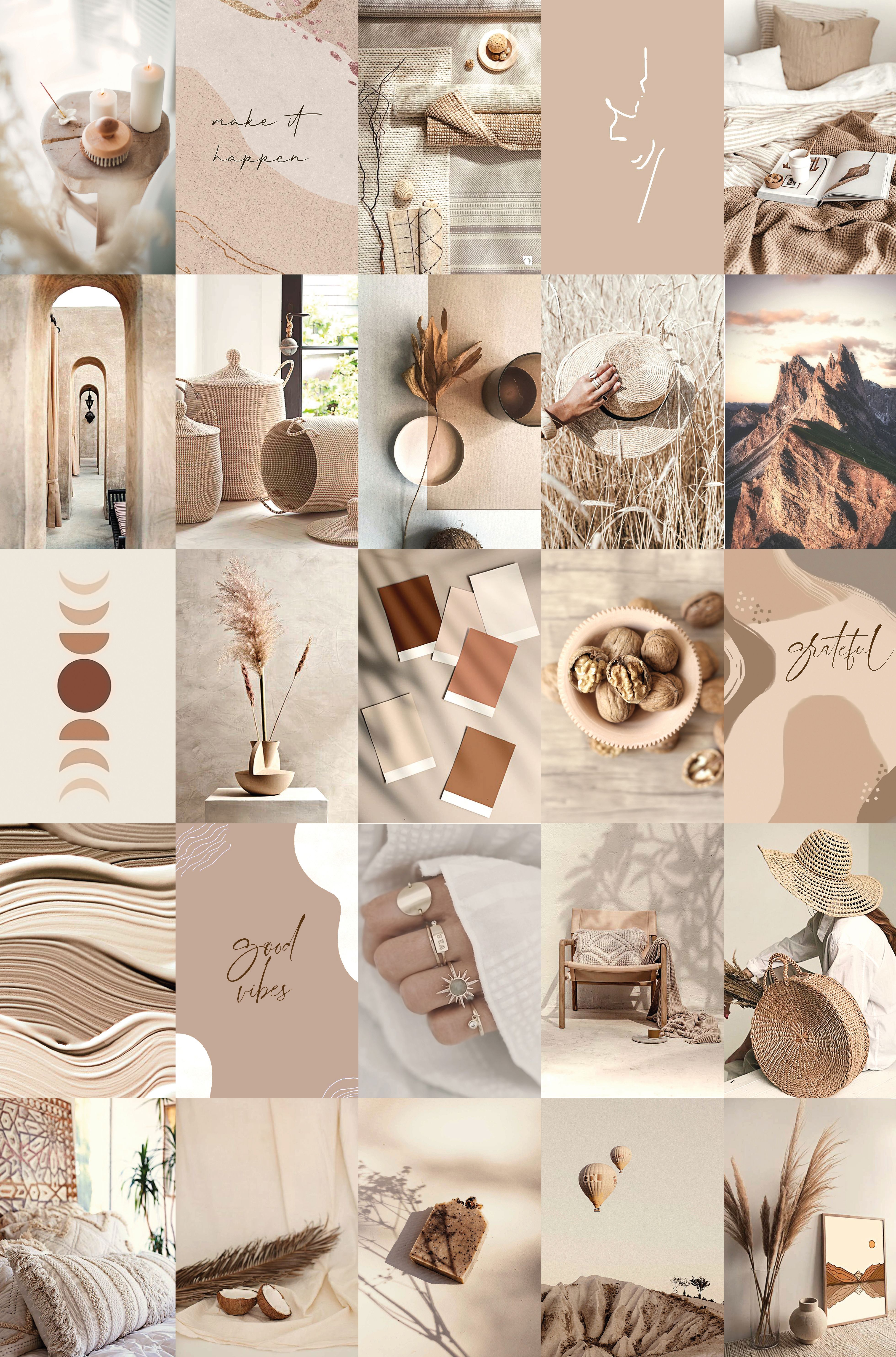 Boho Collage Kit Aesthetic Beige Cream Brown Rustic Neutral UK. Aesthetic iphone wallpaper, iPhone wallpaper tumblr aesthetic, iPhone wallpaper girly