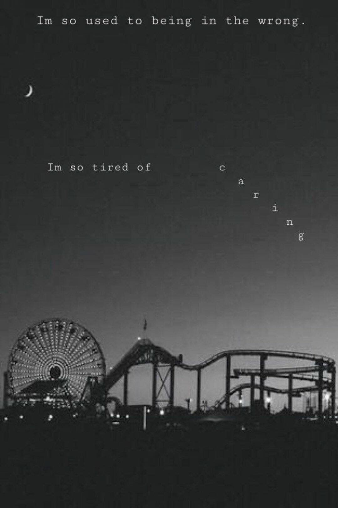 The image of a carnival at night with an ocean view - Gray, black quotes