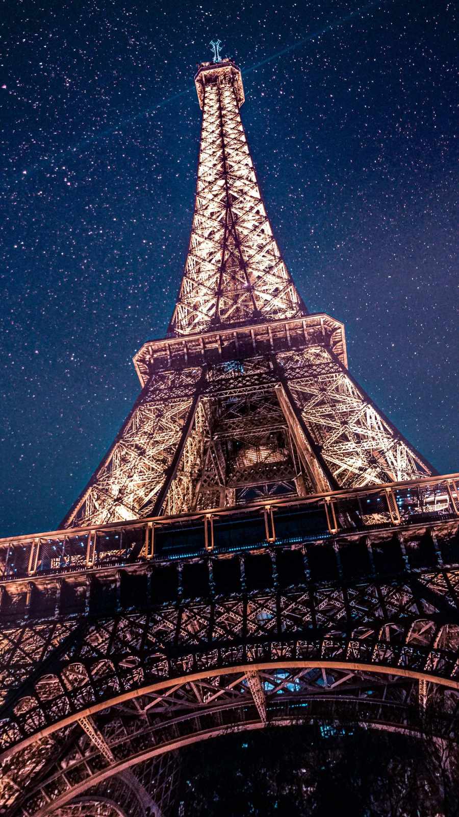 The eiffel tower at night with stars in background - Paris, Eiffel Tower