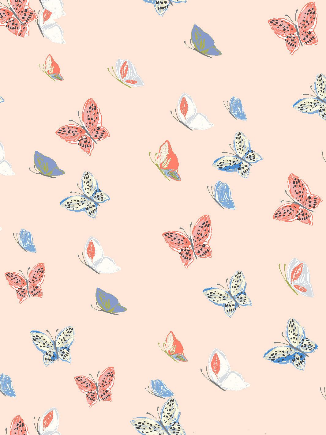 A pattern of hand painted butterflies in a repeat pattern - Peach
