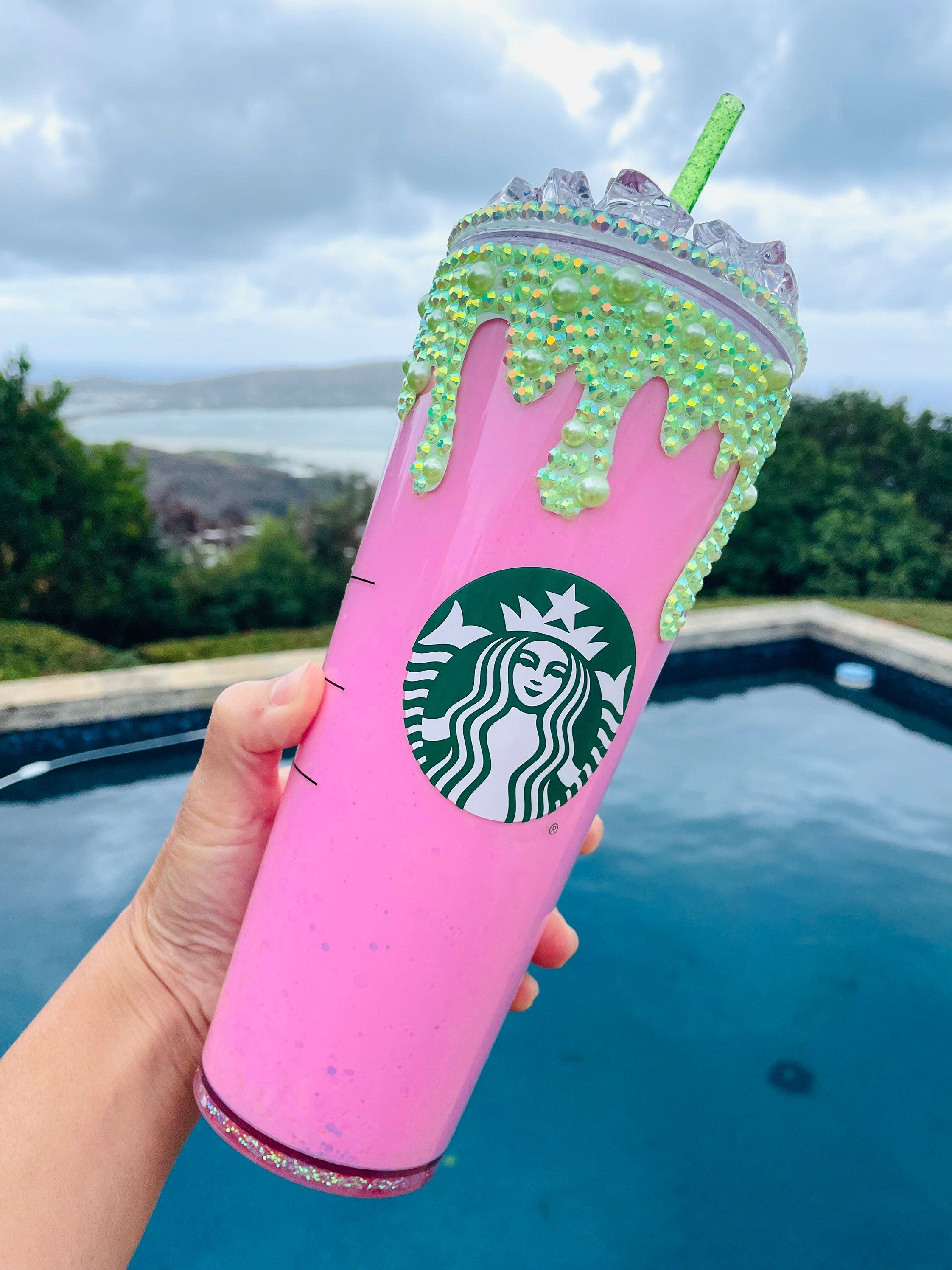 Pink Drink Starbucks Snowglobe Tumbler With Strawberries and