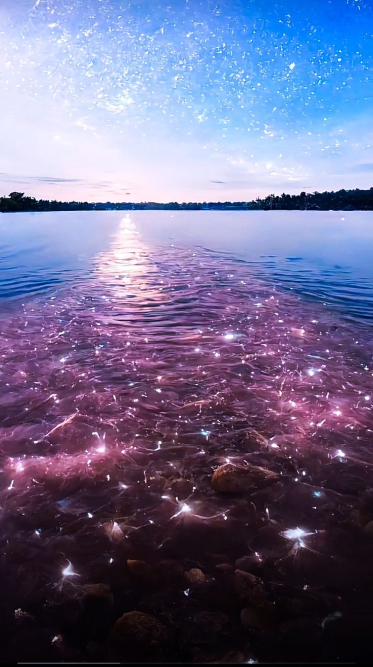 A beautiful pink lake with the sun reflecting on the water - Beautiful