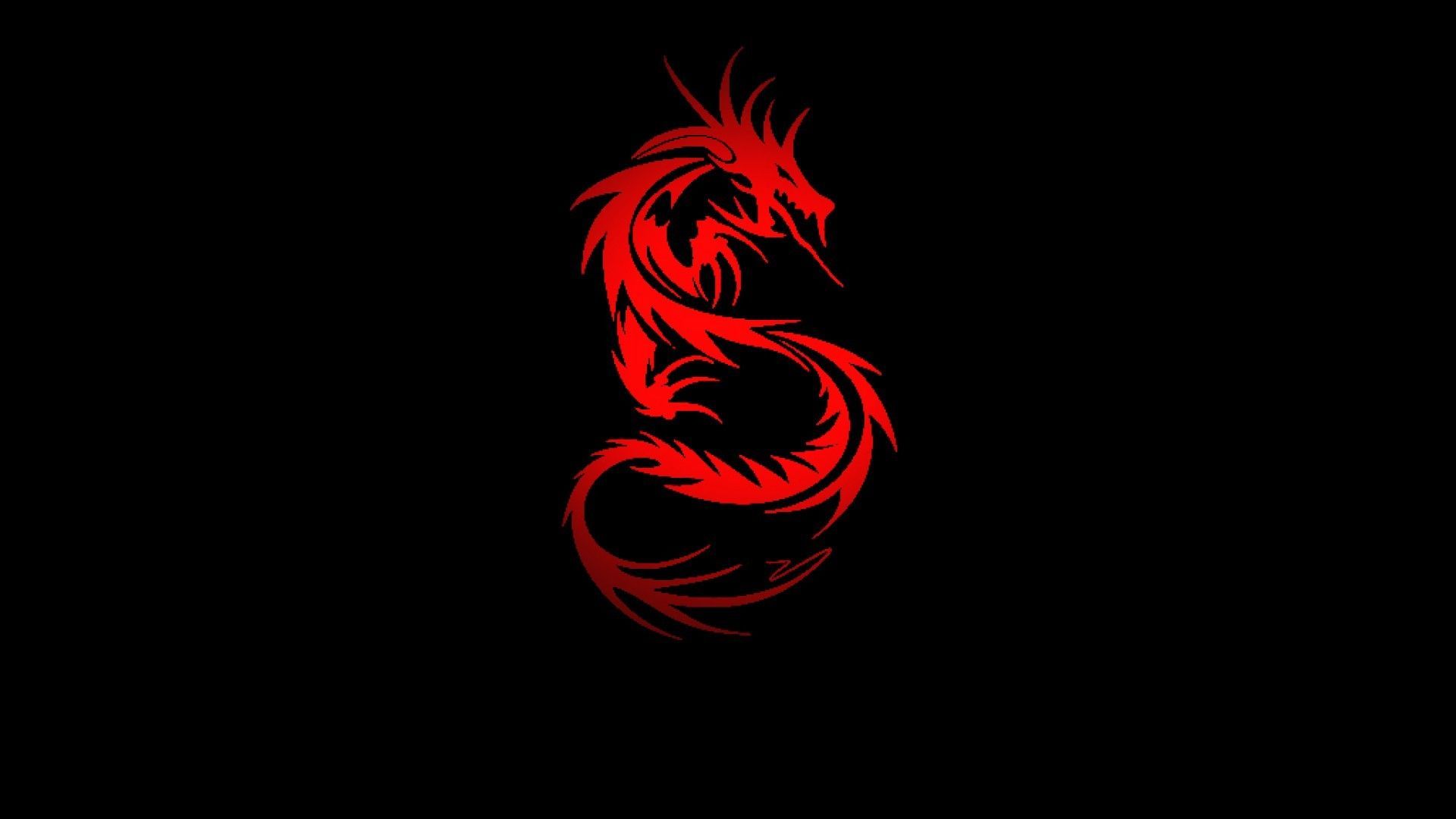 Red dragon on a black background - Dragon