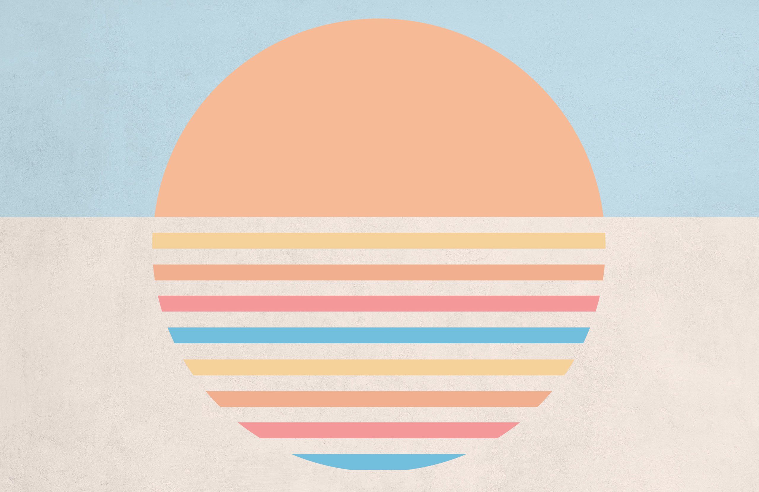 A digital illustration of a sunset with a pastel gradient - 70s