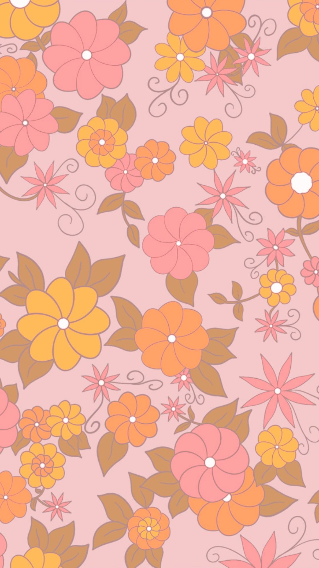 A pink and orange floral pattern - 60s