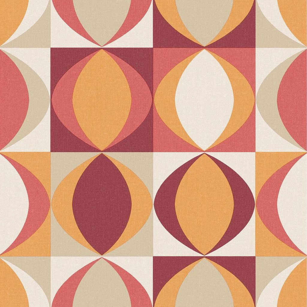A mid century modern style wallpaper with a geometric design in orange and red - 60s
