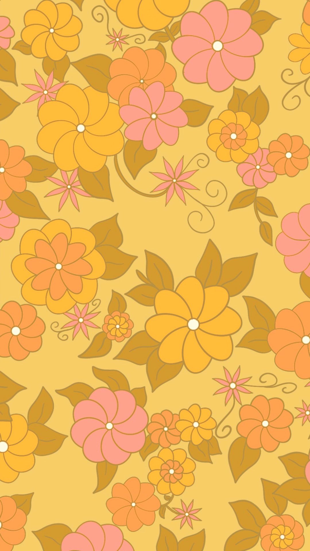 Yellow and pink floral wallpaper for your iPhone 8 from Everpix - 70s