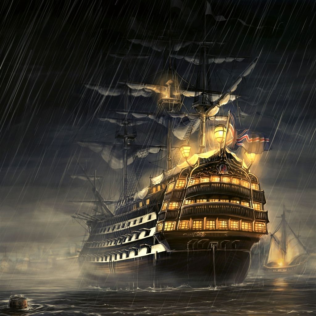 A painting of an old ship in the water - Pirate