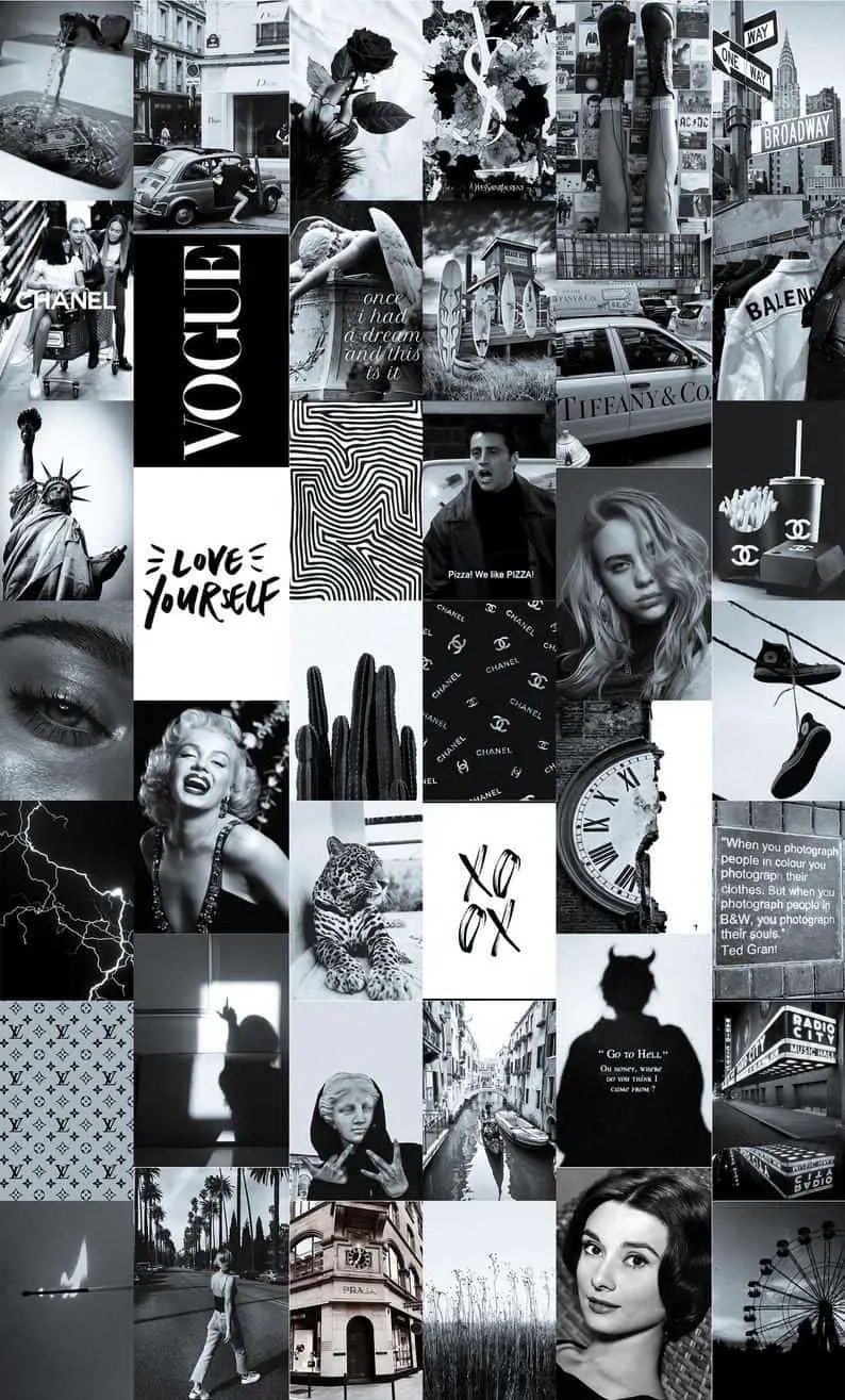 Black and white aesthetic collage for a phone background - Paris, collage, white, black and white, Broadway