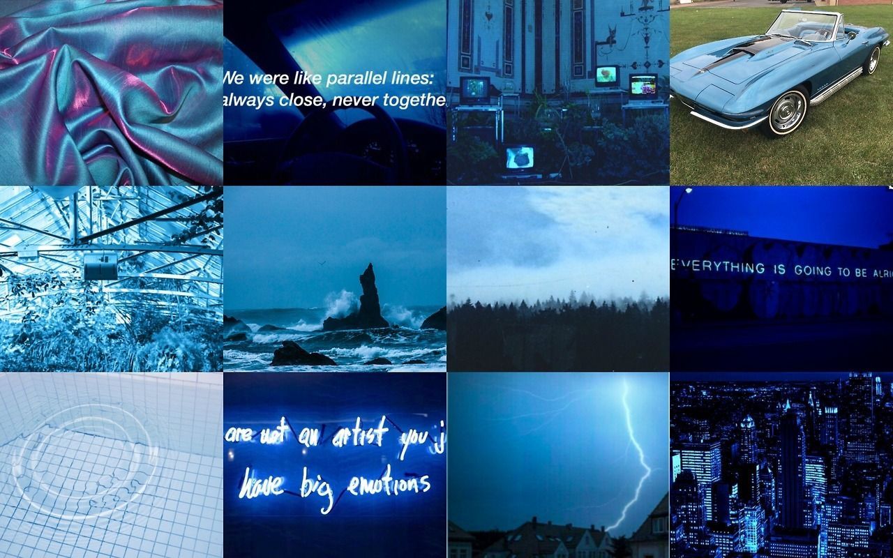 A collage of pictures with blue backgrounds - Laptop, dark blue, blue, navy blue