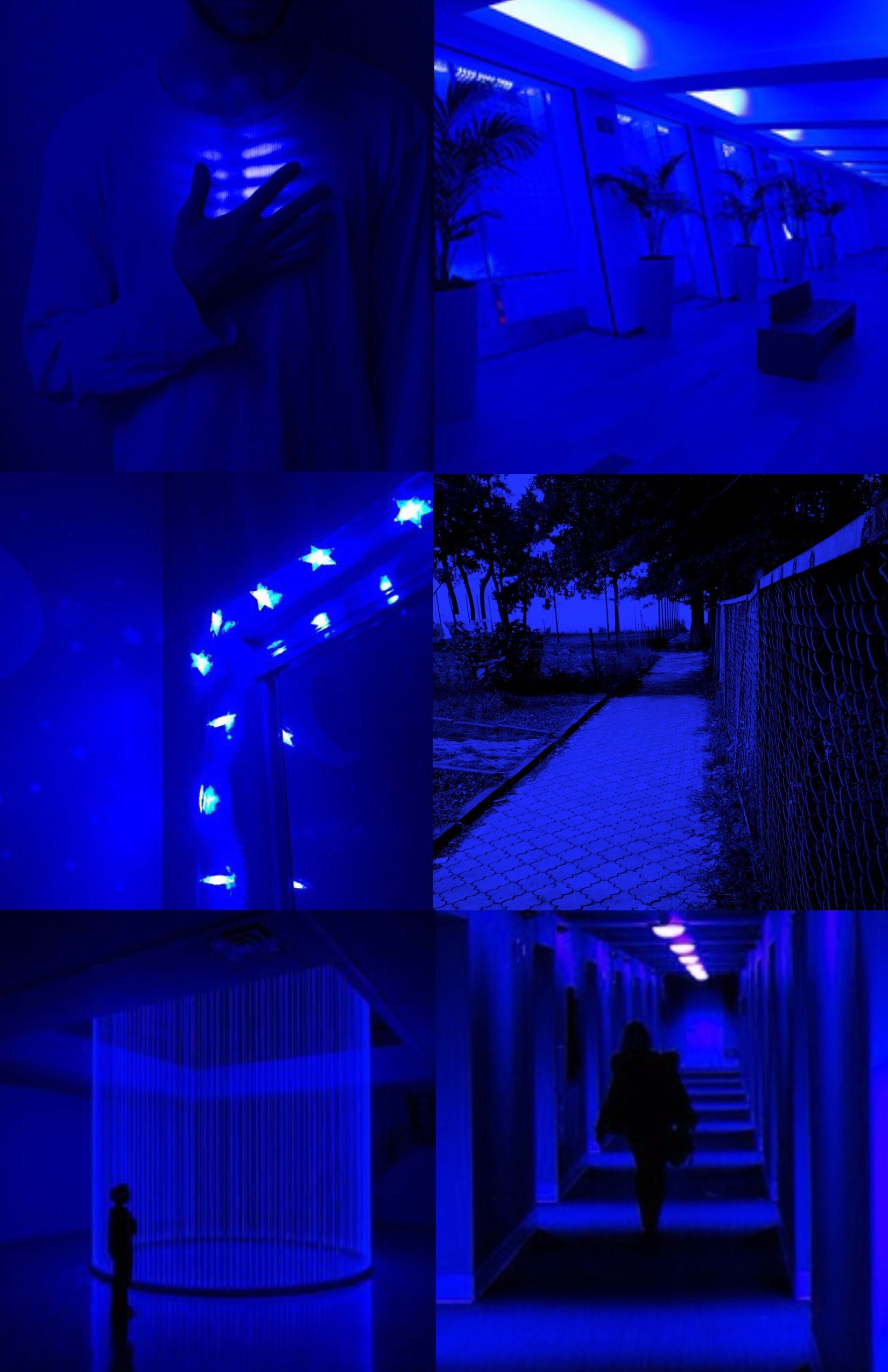 A collage of pictures with blue lighting - Dark blue