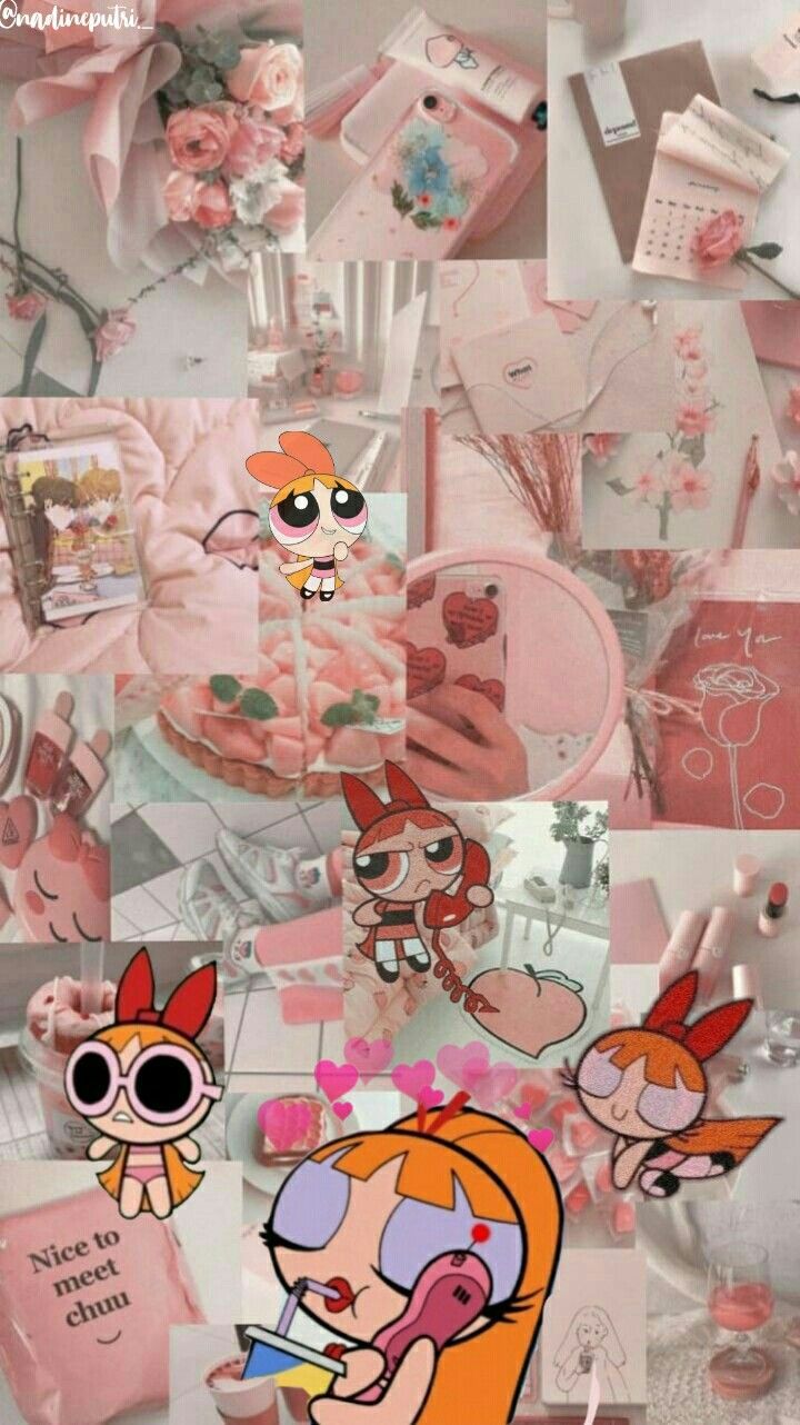 The powerpuff girls collage of pink and white - The Powerpuff Girls