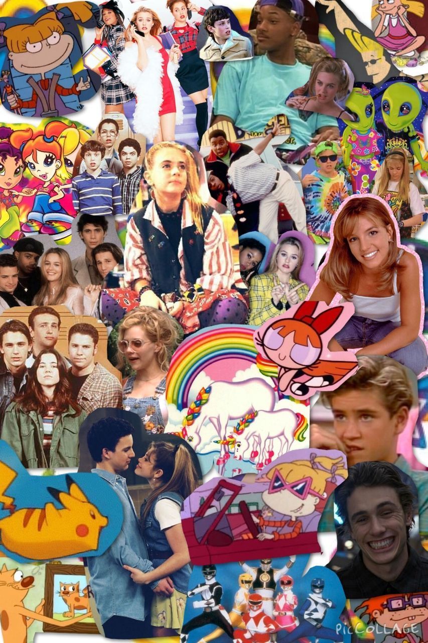 A collage of pictures with different characters - 90s, 2000s