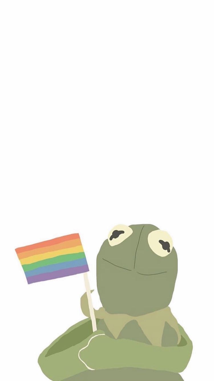 A frog holding up an lgbt flag - Kermit the Frog