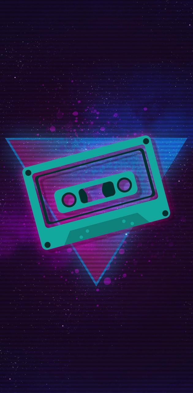 A retro cassette tape on an abstract background - 80s, school