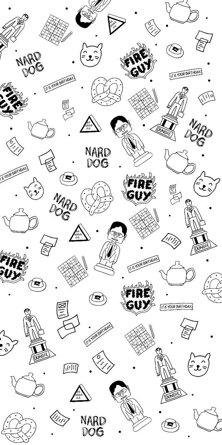 Black and white pattern of Nard Dog, Fire Guy, and other characters from the show. - The Office