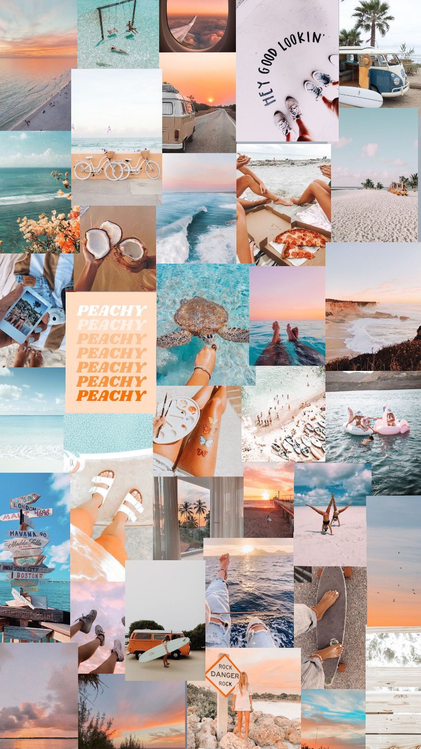 A collage of beach photos and aesthetic pictures - Summer