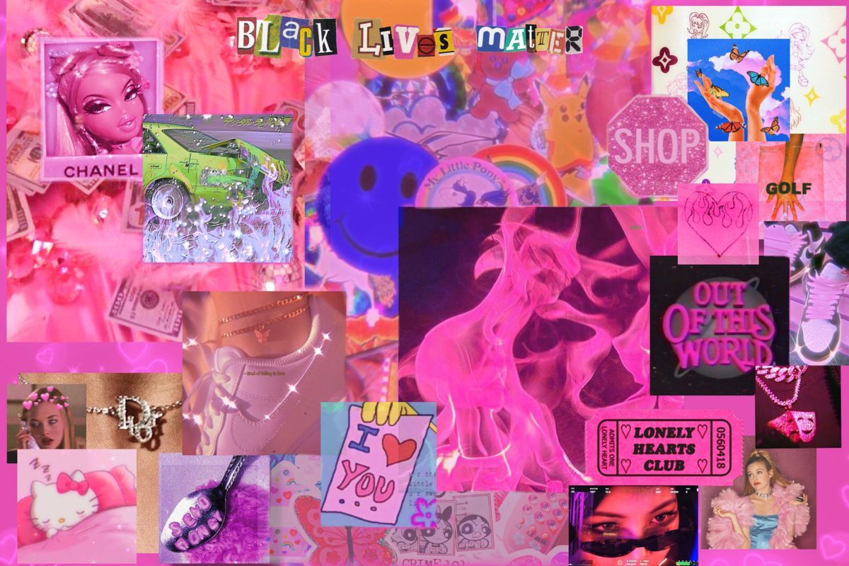 A collage of pictures with pink and purple - 2000s, Y2K