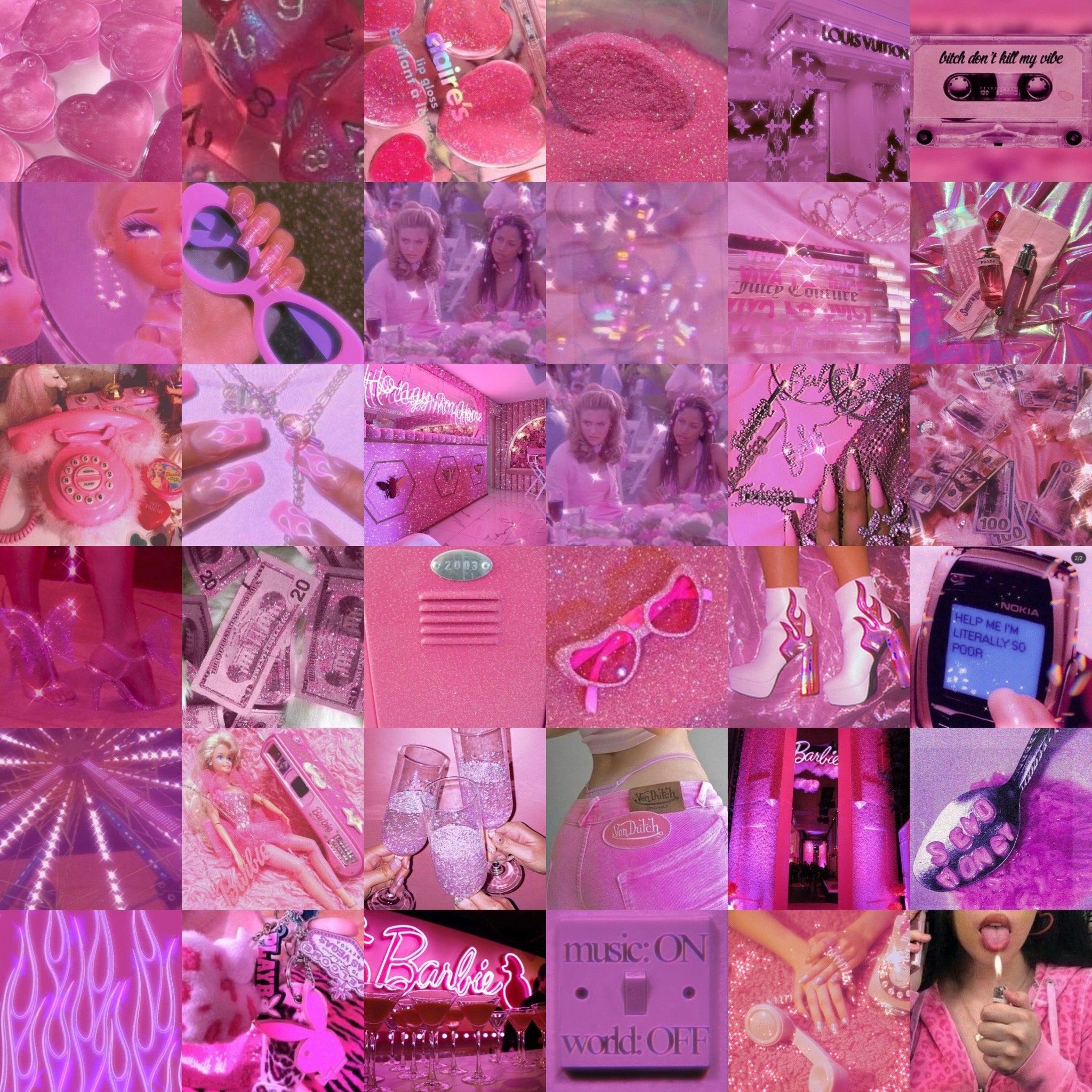 A collage of pink pictures with different items - 2000s, Y2K