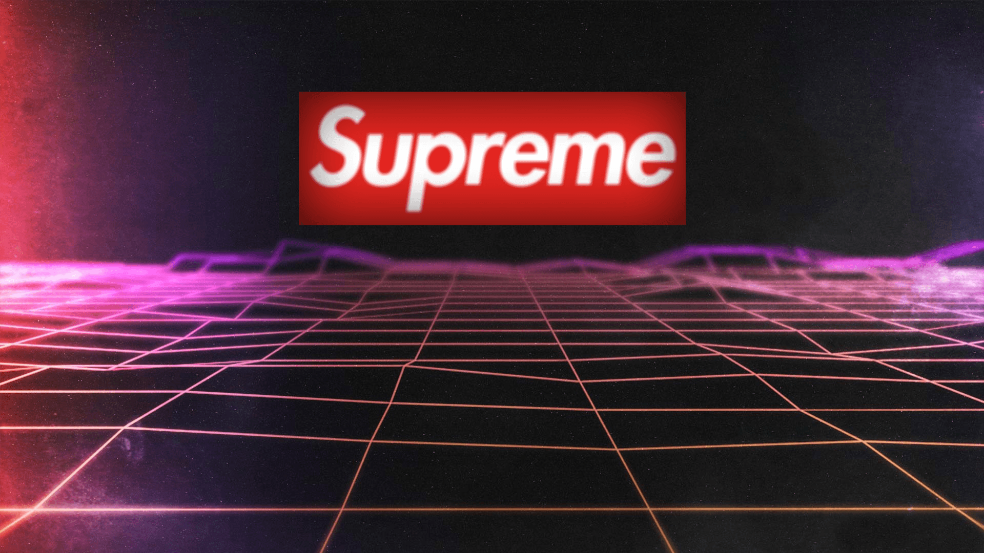 Supreme logo on a neon grid - 80s