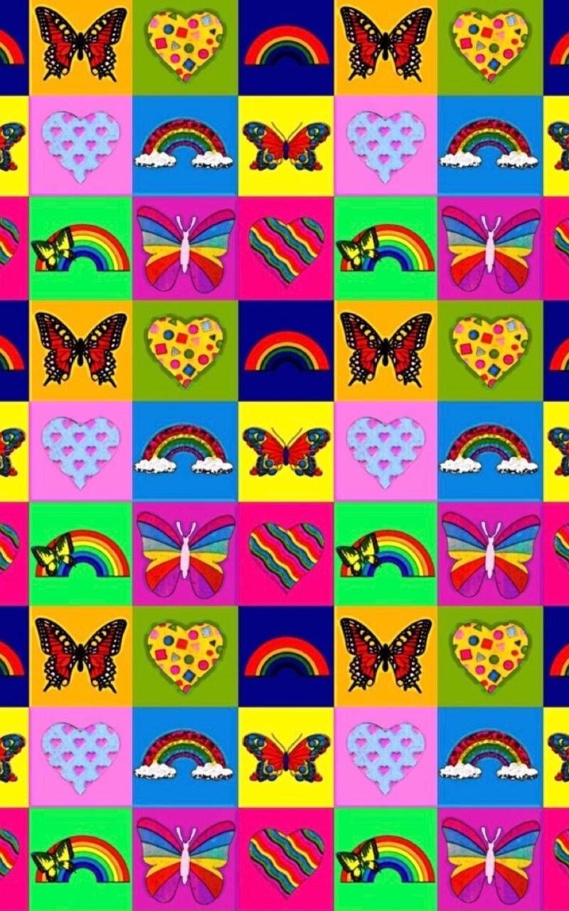A pattern of butterflies, rainbows and other items - 2000s, Y2K