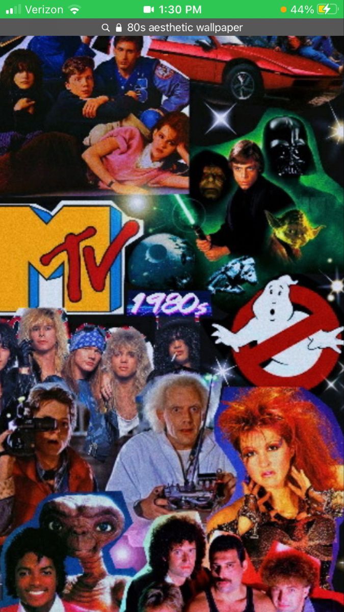 A phone screen with various tv shows and characters - 80s