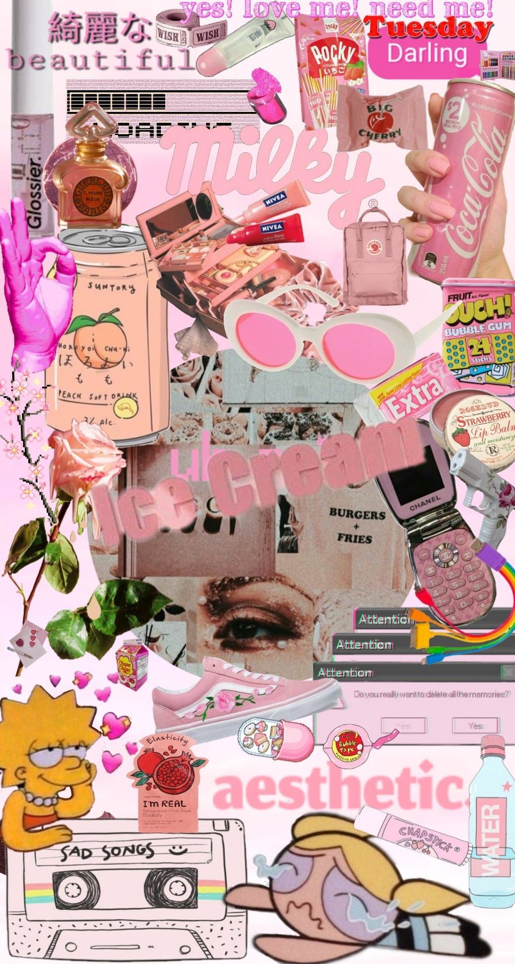 A collage of various items that are pink - 2000s, school