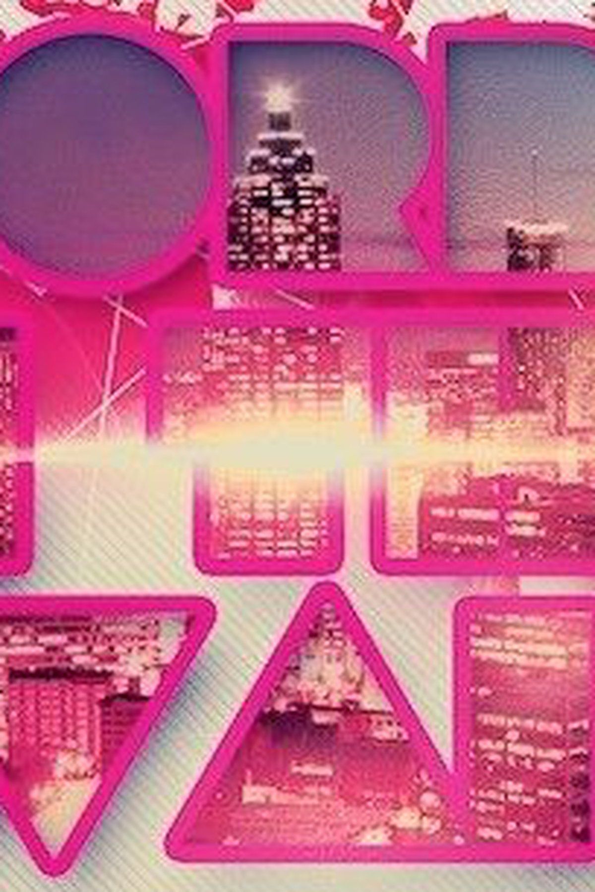 A creative wallpaper with a cityscape in pink. - 2000s, Barbie