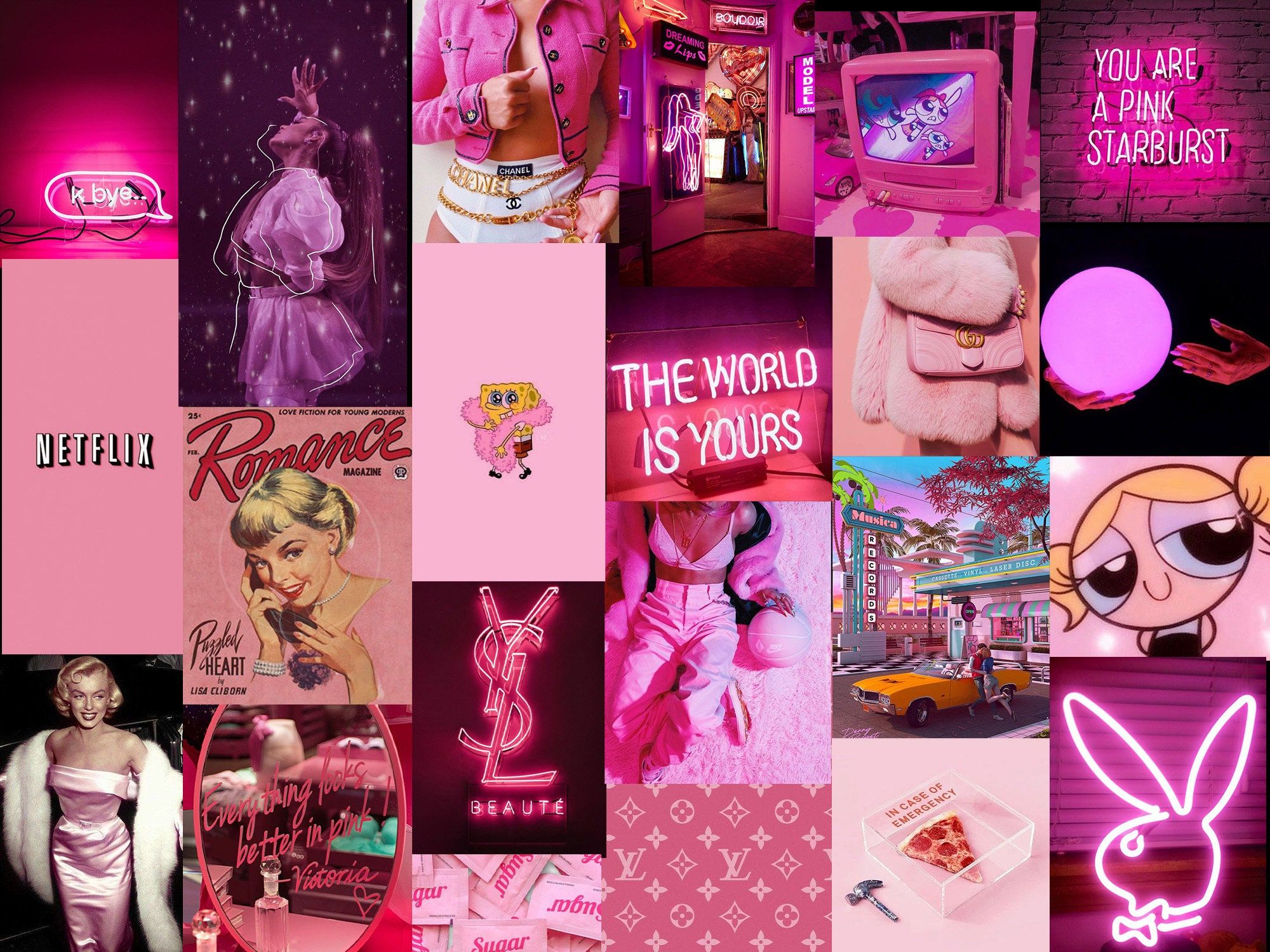 57pcs Pink Starburst DIGITAL Wall Collage Kit