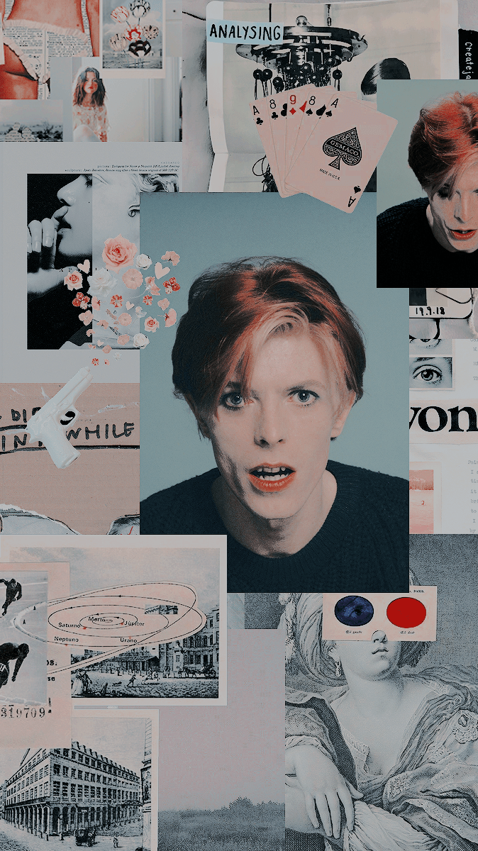 A collage of images with one image in the center - David Bowie