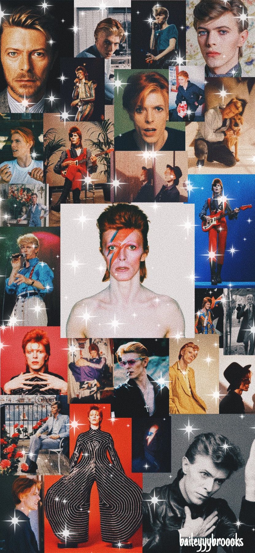 A collage of David Bowie's different looks throughout his career. - David Bowie