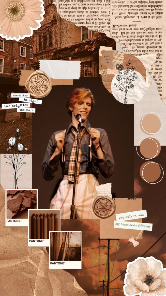 A collage of David Bowie singing, flowers, and a radiator. - David Bowie