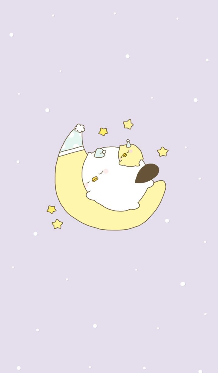 A cute cat is sleeping on top of the moon - Kawaii