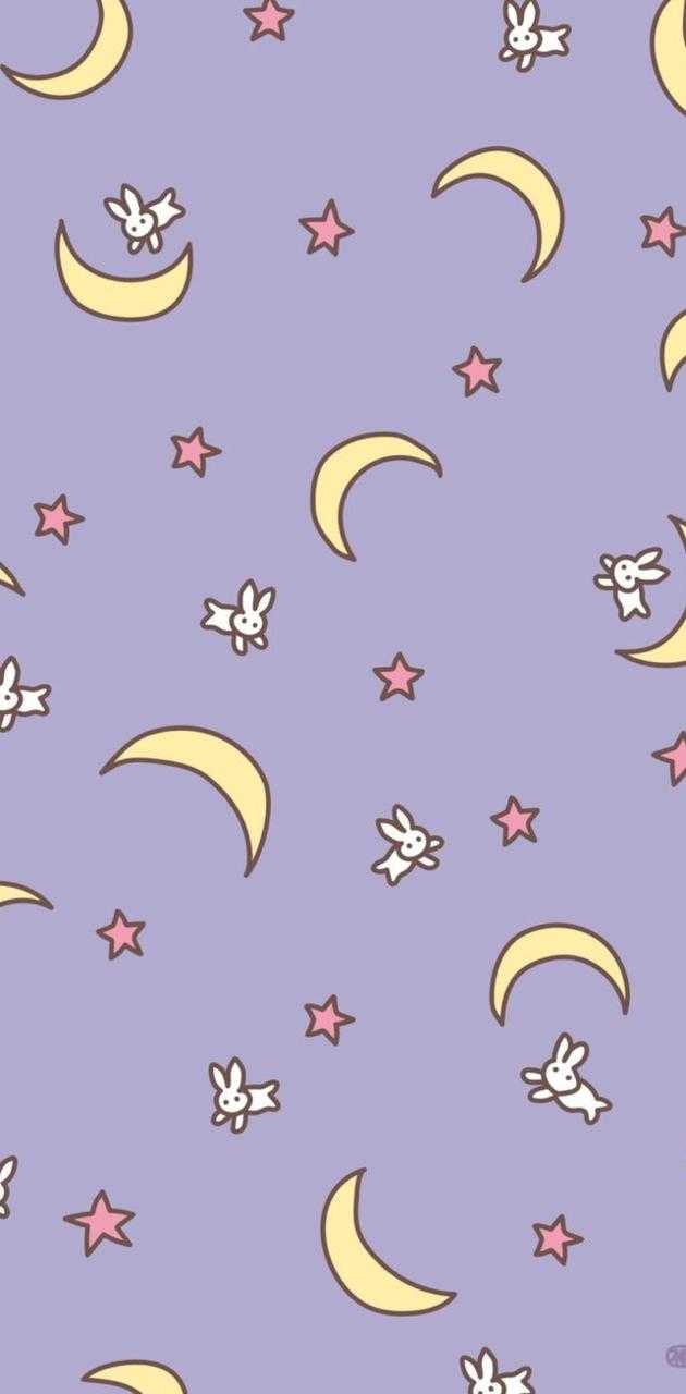 A pattern of stars and moon on purple background - Kawaii