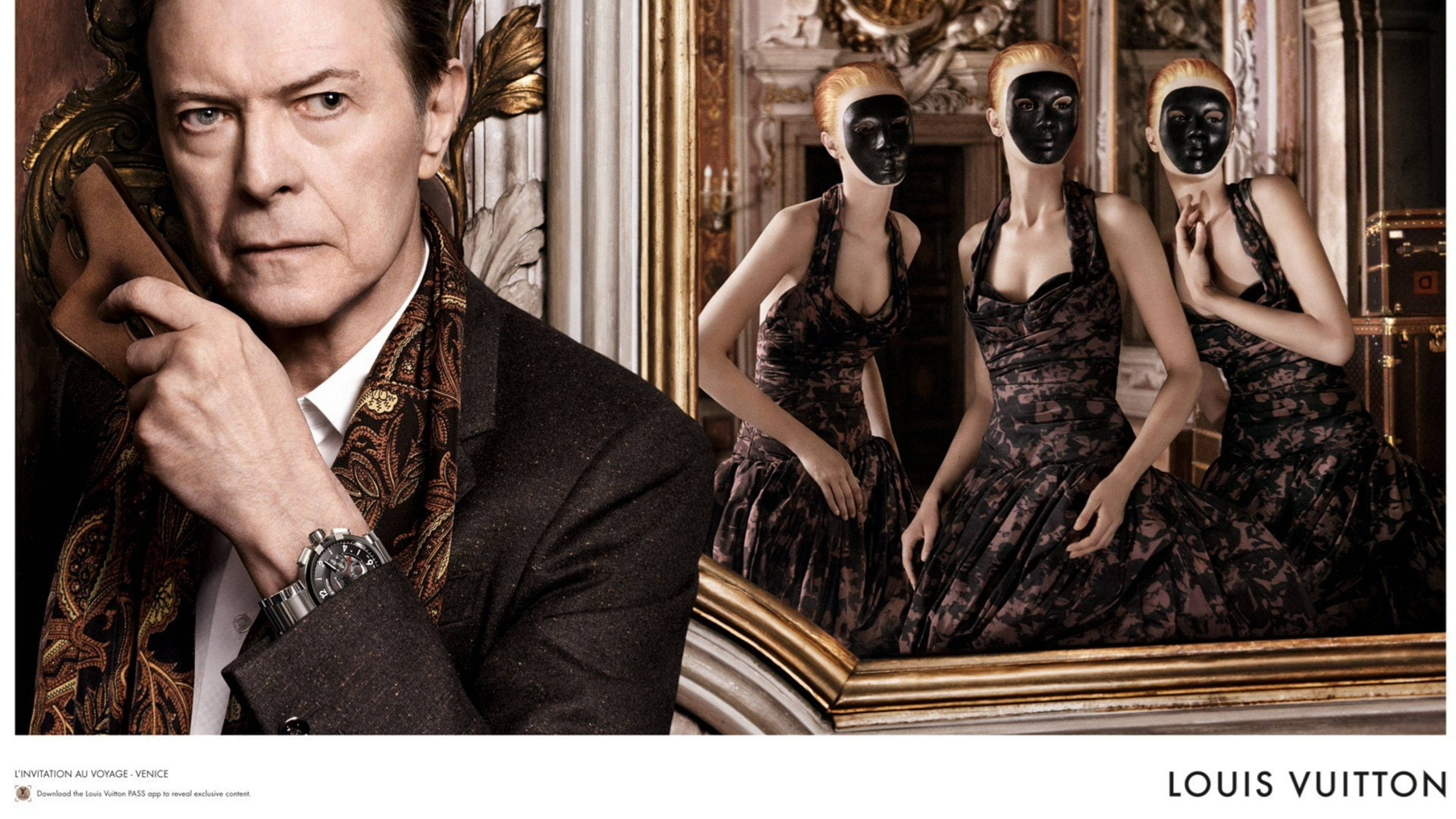 David Bowie appears in a campaign image for Louis Vuitton's Unzipped on Voyage collection. - David Bowie